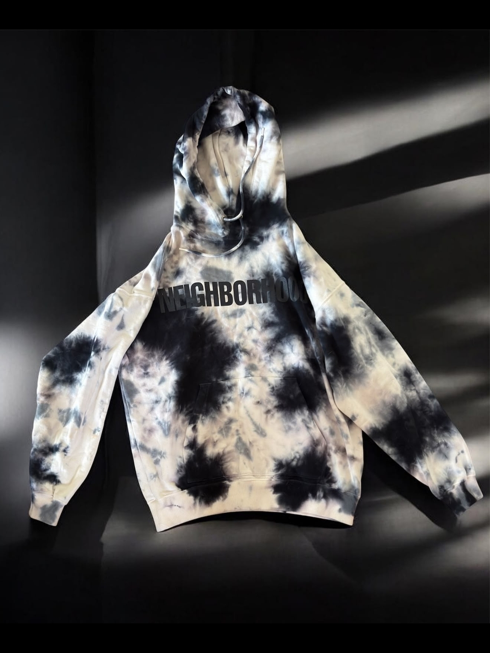 Neighborhood Tie-Dye Hooded Sweatshirt in Black and White
